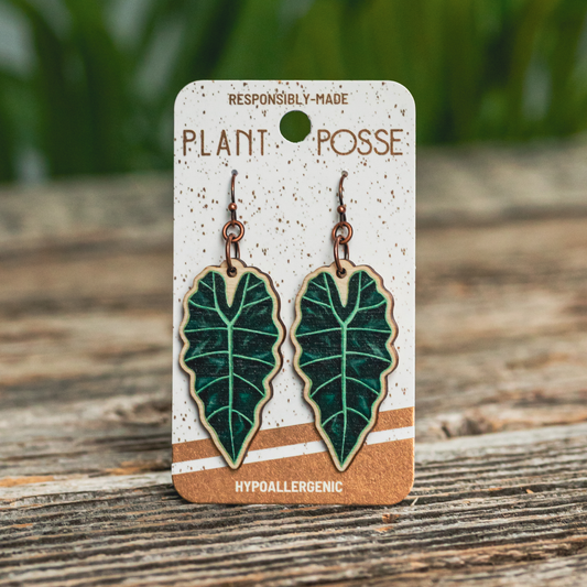 African Mask Plant Dangle Earrings