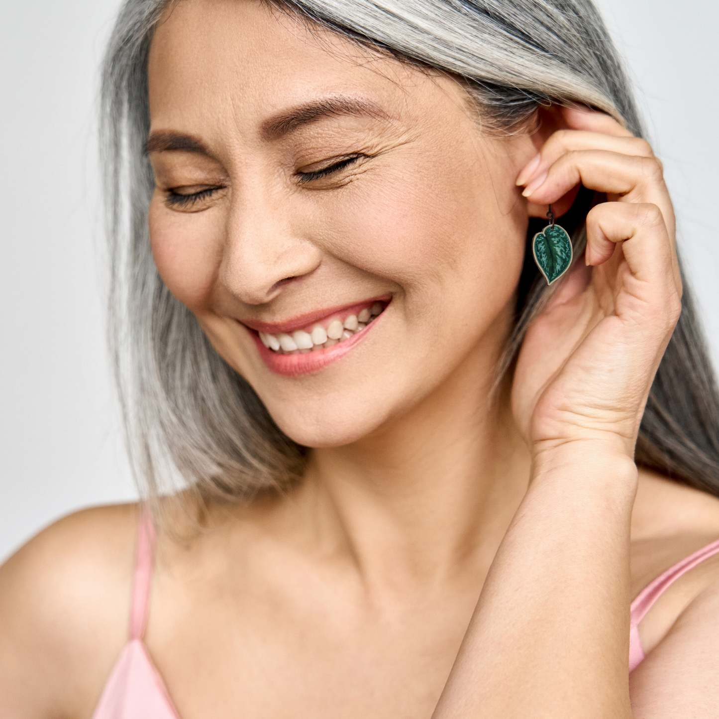 Silver Satin Pothos Dangle Earrings