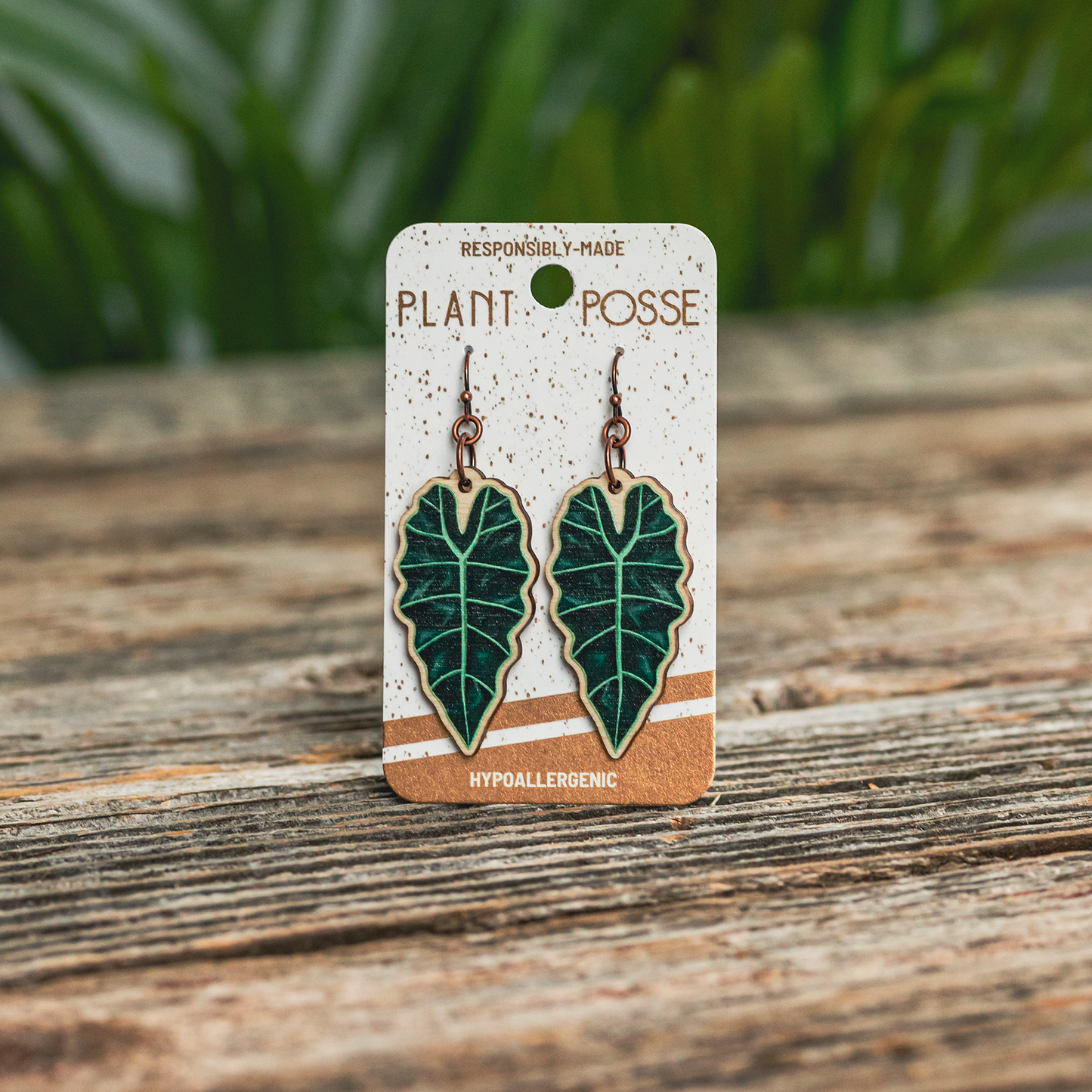 African Mask Plant Dangle Earrings