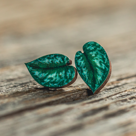Silver Satin Pothos Stud Earrings