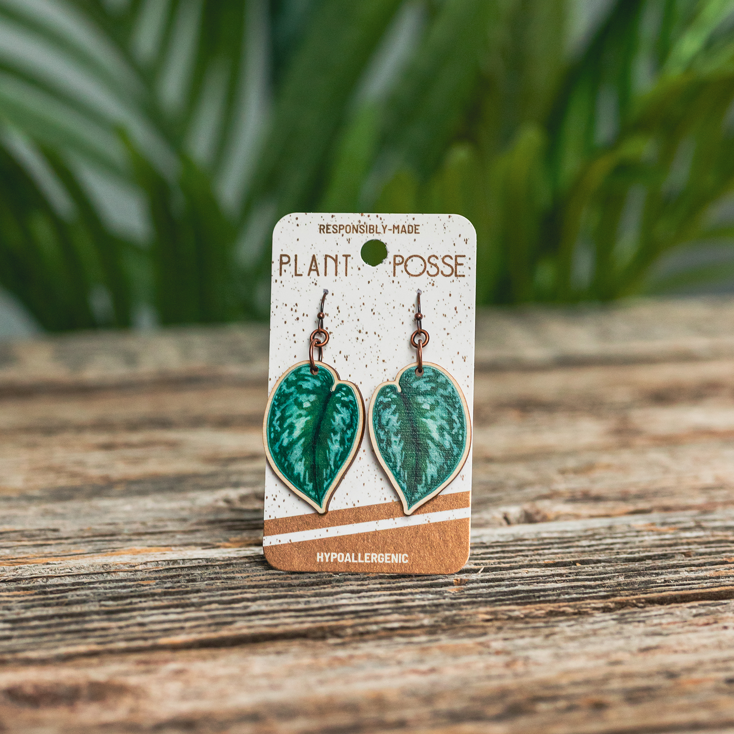 Silver Satin Pothos Dangle Earrings