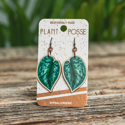 Silver Satin Pothos Dangle Earrings