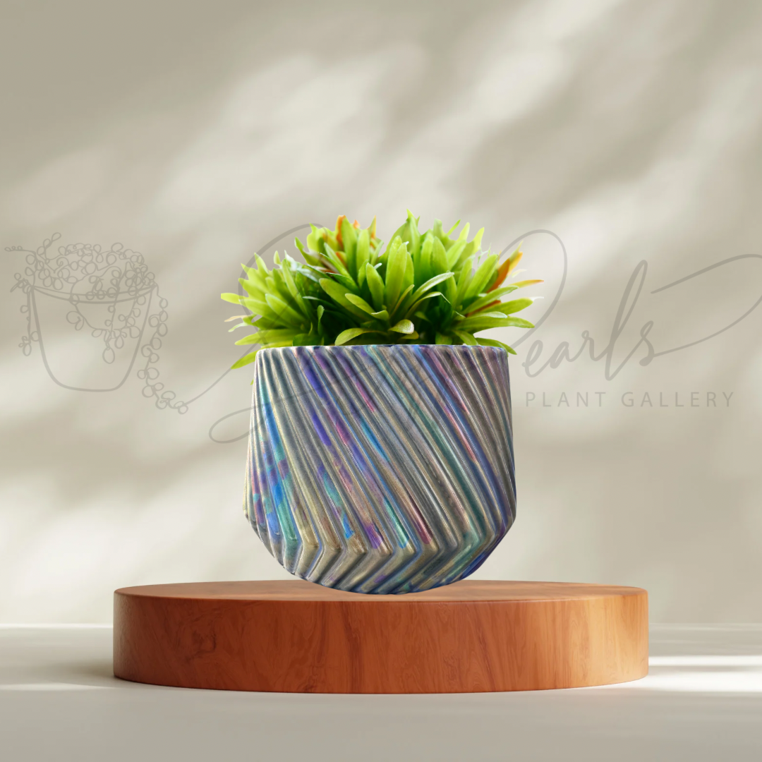 6 inch ceramic planter - ceramic planter painted in metallic colors - decorative planter