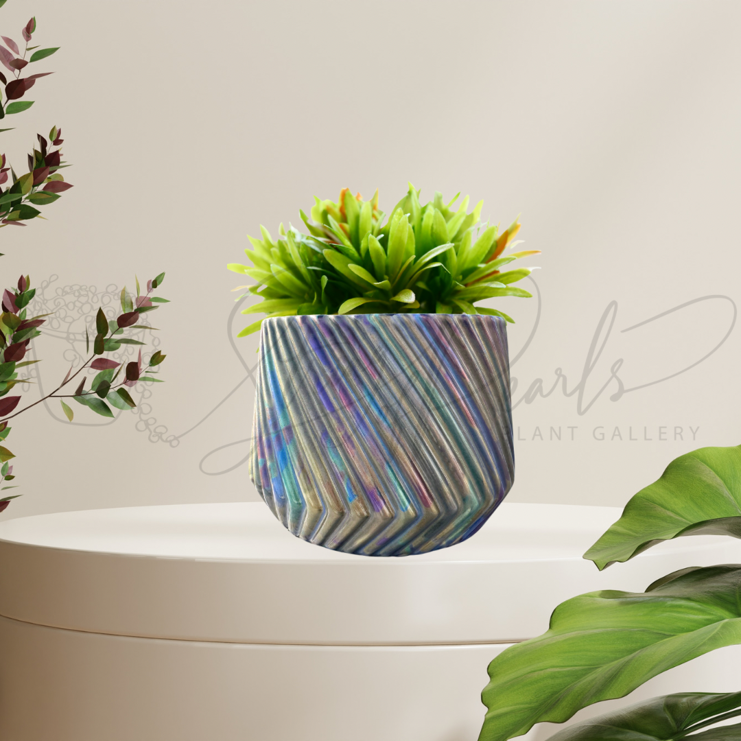 6 inch ceramic planter - ceramic planter painted in metallic colors - decorative planter