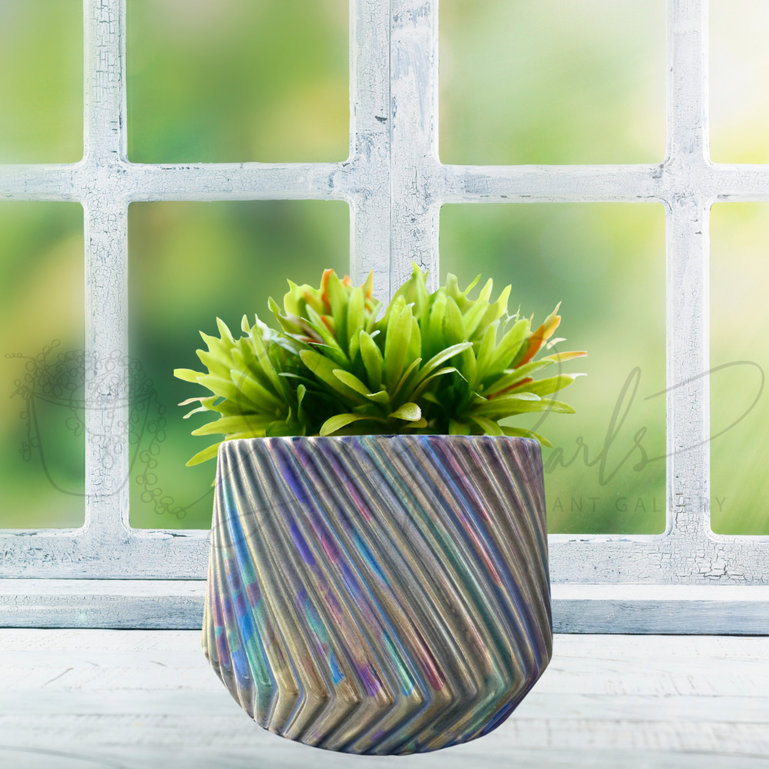 6 inch ceramic planter - ceramic planter painted in metallic colors - decorative planter