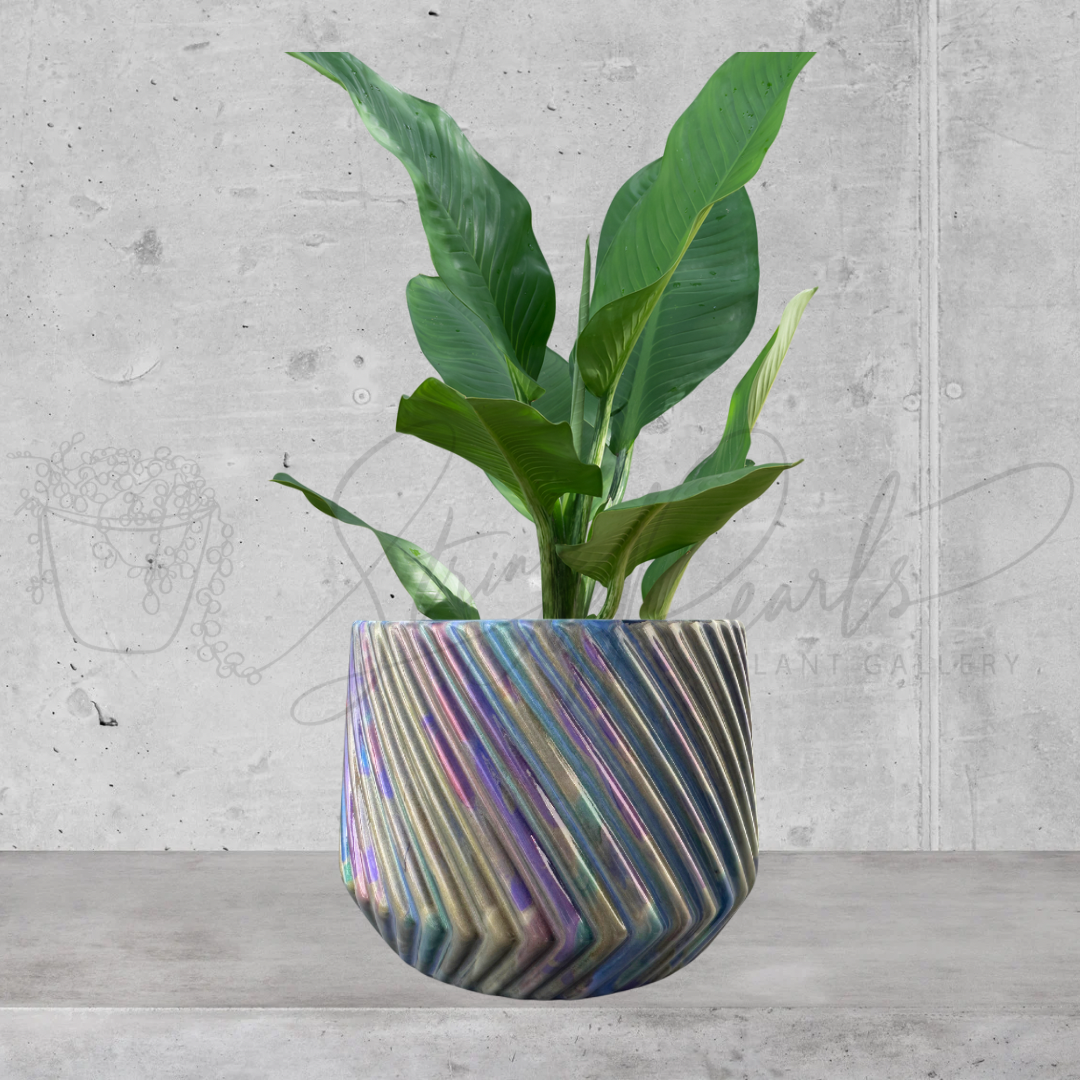 6 inch ceramic planter - ceramic planter painted in metallic colors - decorative planter