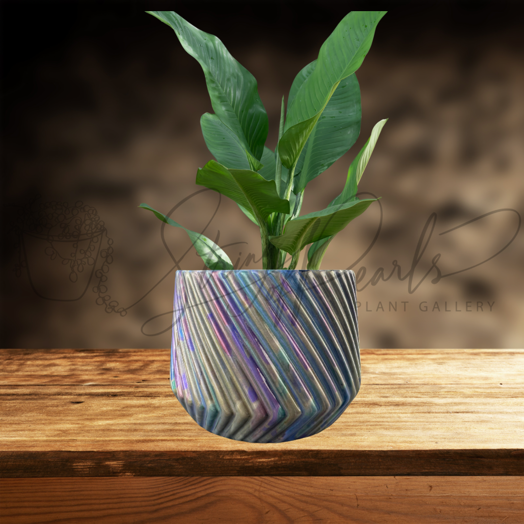 6 inch ceramic planter - ceramic planter painted in metallic colors - decorative planter