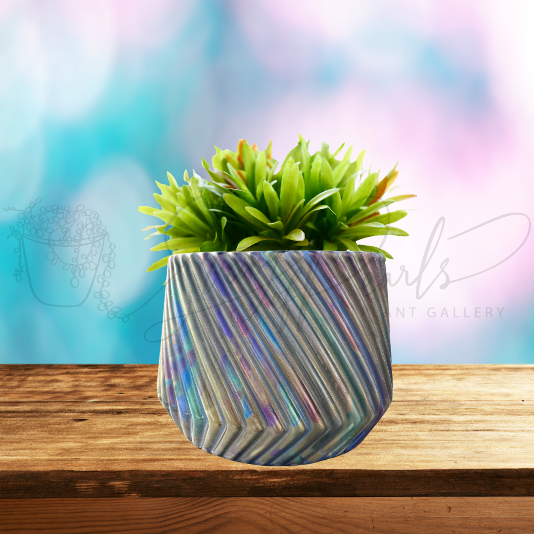 6 inch ceramic planter - ceramic planter painted in metallic colors - decorative planter