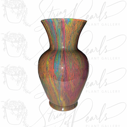 10.5 inch glass vase - rainbow painted vase - decorative vase