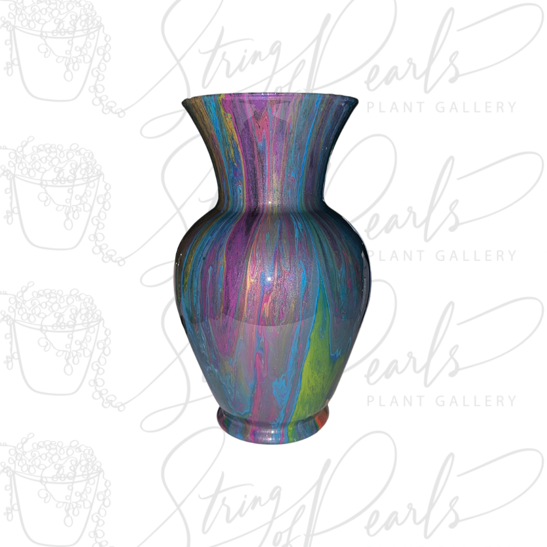 10.5 inch glass vase - rainbow painted vase - decorative vase