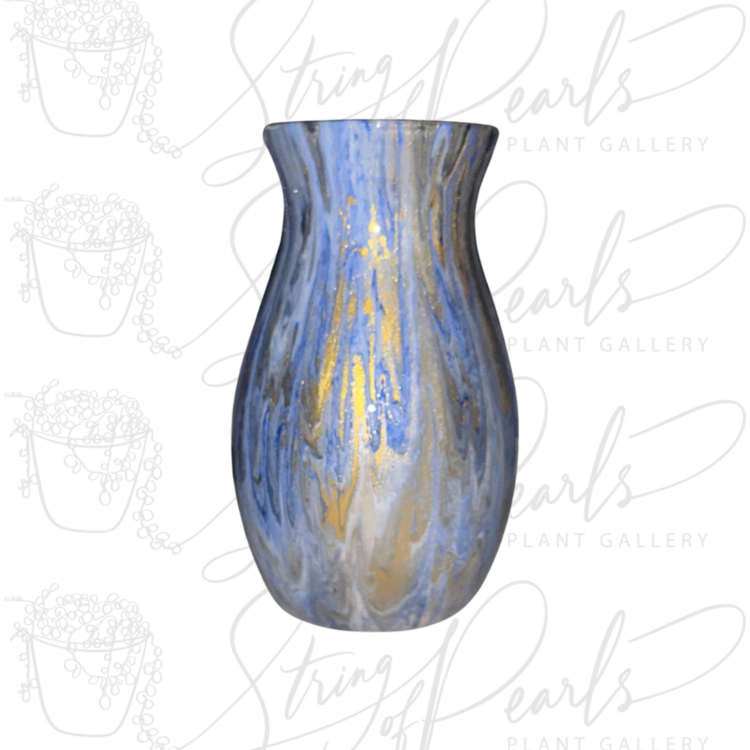 painted blue gold and white 7 inch glass vase