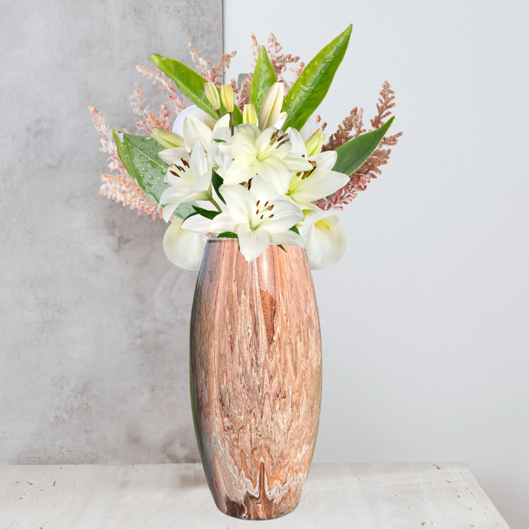 10 inch glass decorative vase in earthy tones