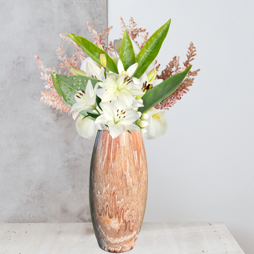 10 inch glass decorative vase in earthy tones