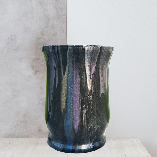 8 inch glass vase - black blue purple green pearlized  painted vase - decorative vase