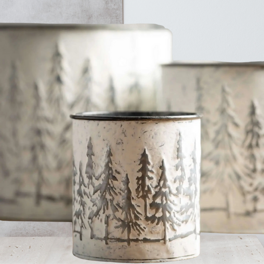 Weathered Metal Christmas Tree Planters - Set of 3