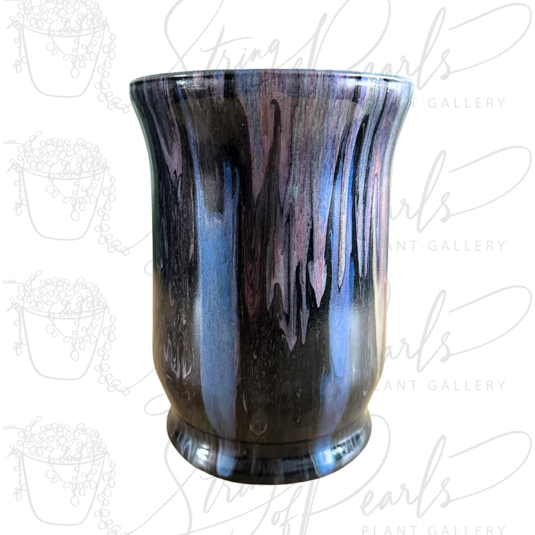 8 inch glass vase - black blue purple green pearlized  painted vase - decorative vase