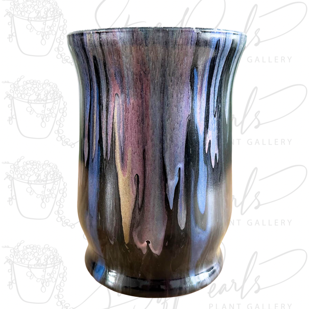 8 inch glass vase - black blue purple green pearlized  painted vase - decorative vase