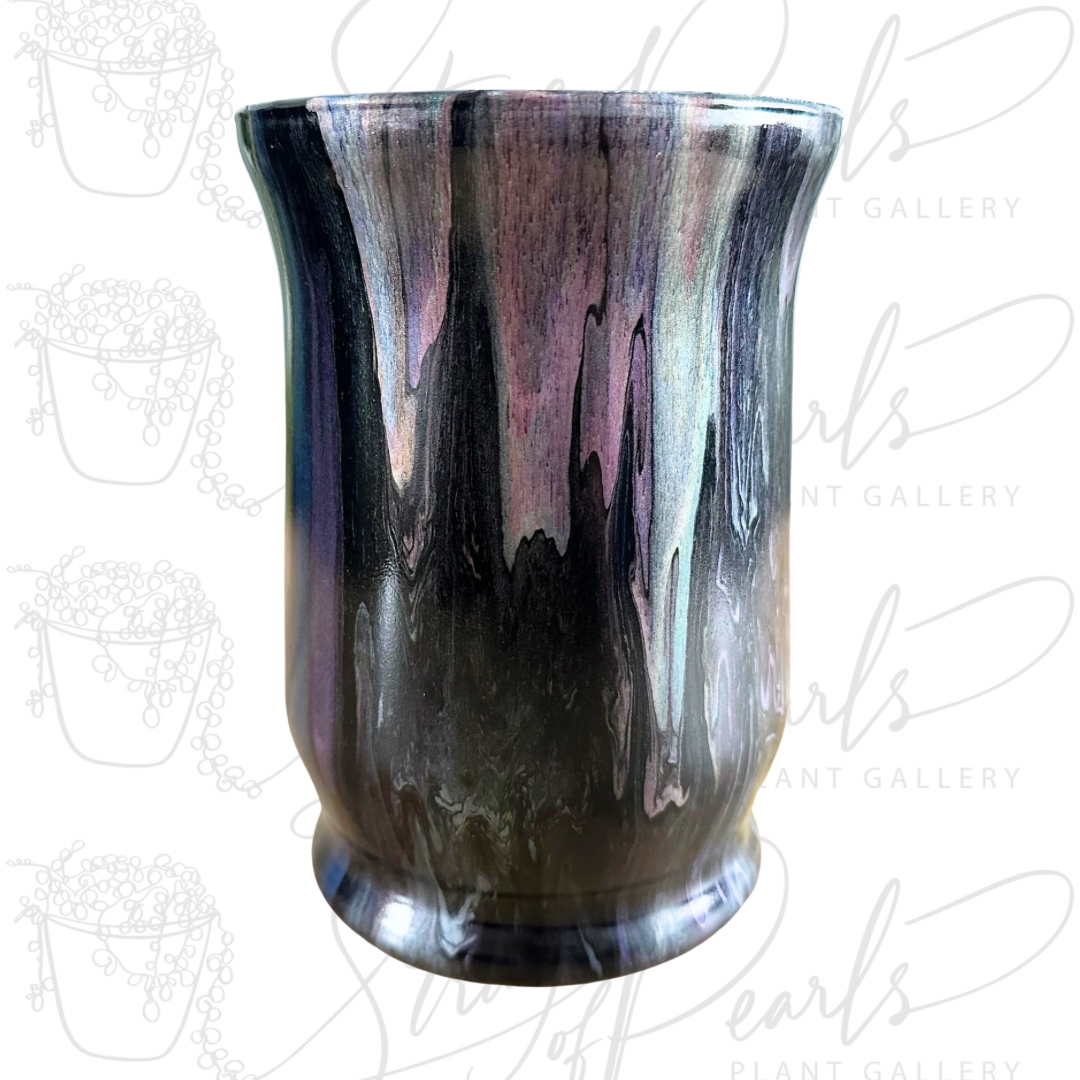 8 inch glass vase - black blue purple green pearlized  painted vase - decorative vase