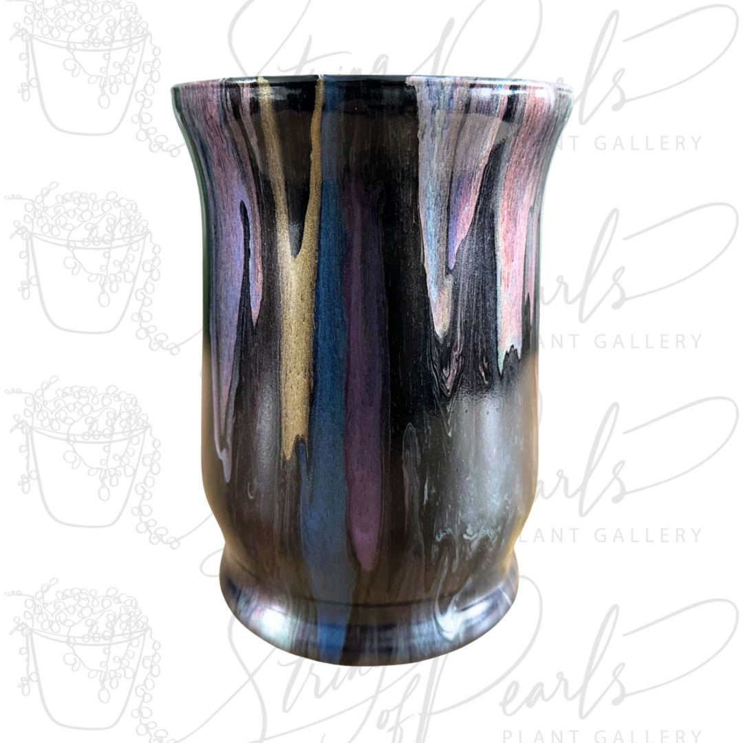 8 inch glass vase - black blue purple green pearlized  painted vase - decorative vase