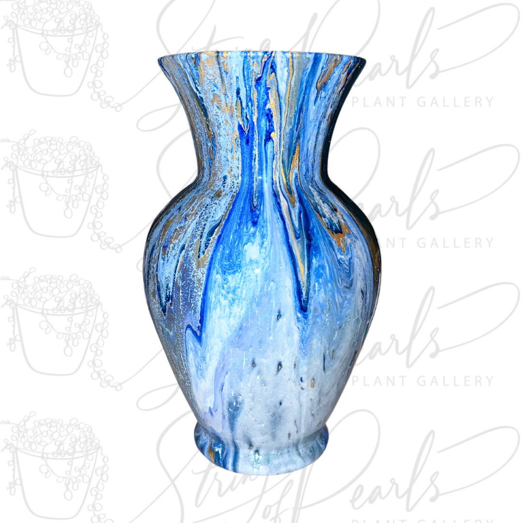 Luminous Blue & Gold Hand-Painted 10.5 Inch Glass Vase