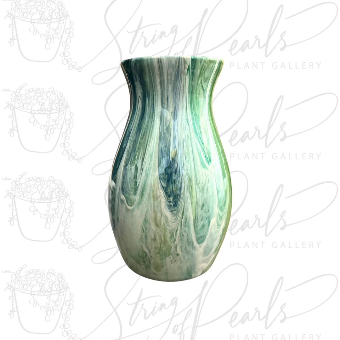 7 inch glass vase - blue white and green painted vase - decorative vase